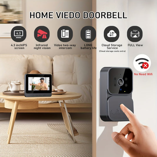 1pc Video Doorbell With Intercom, Smart Doorbell Camera With 10.92 Cm Screen, Household Infrared Night Version Camera, Two-Way Speaking Long Battery Camera, Easy Connection No Need App