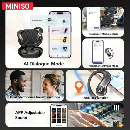 [MINISO MS188 AI Translator] MINISO MS188 AI Language Translation In Ear Headphones | Support 150 Languages, Intelligent High-definition Touch Screen, Real-time Headphone Translator, High-definition Sound Quality, Ultra Long