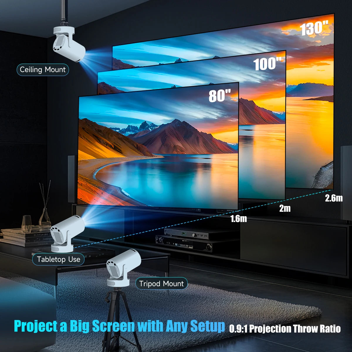 Magcubic 4K HY300 Pro + projecteur intégré 5W haut-parleur 1280*720P Android 11 8000 Lumens Wifi6 BT5.4 projecteur Portable extérieur