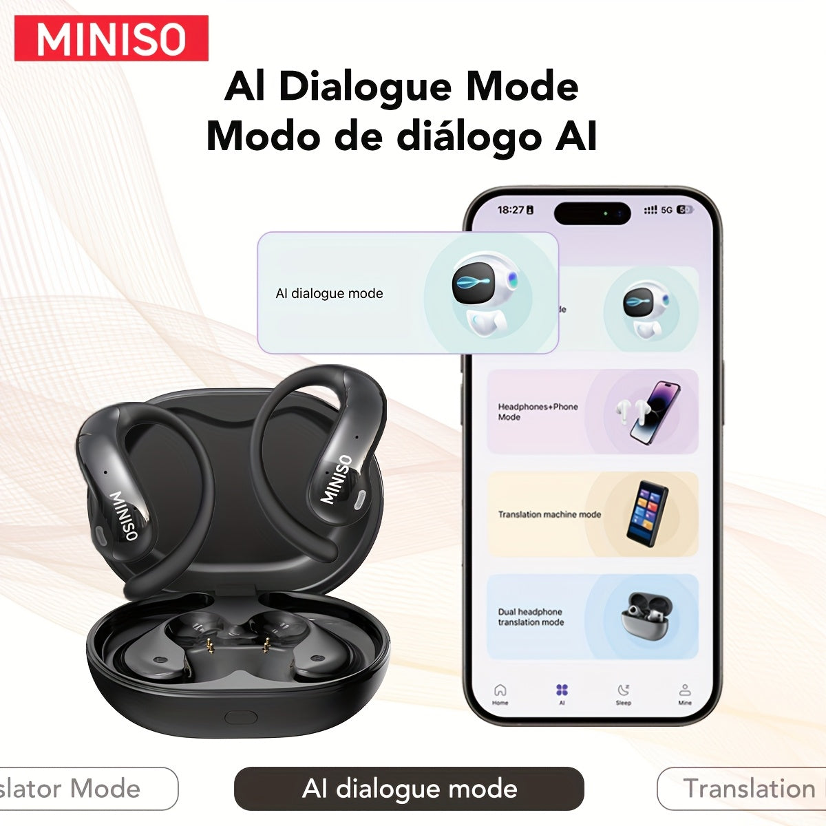 [MINISO MS188 AI Translator] MINISO MS188 AI Language Translation In Ear Headphones | Support 150 Languages, Intelligent High-definition Touch Screen, Real-time Headphone Translator, High-definition Sound Quality, Ultra Long