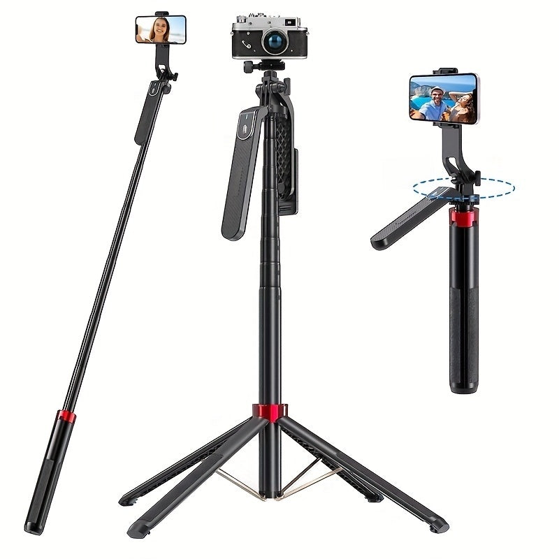 72-Inch Multi-Function Selfie Stick, Four-Leg Camera Tripod, Portable Handheld Gimbal and Stabilizer for Phones Up to 1.85 Meters, Model P185, Lightweight, Expandable, Compatible with iOS and Various Android Phones, Ideal for