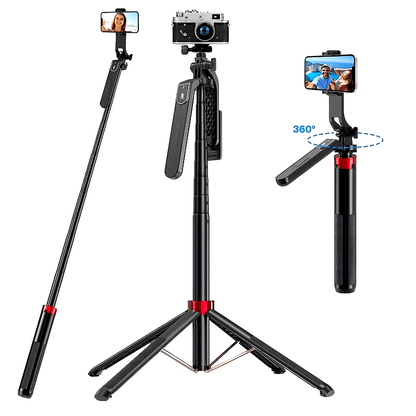 72-Inch Multi-Function Selfie Stick, Four-Leg Camera Tripod, Portable Handheld Gimbal and Stabilizer for Phones Up to 1.85 Meters, Model P185, Lightweight, Expandable, Compatible with iOS and Various Android Phones, Ideal for