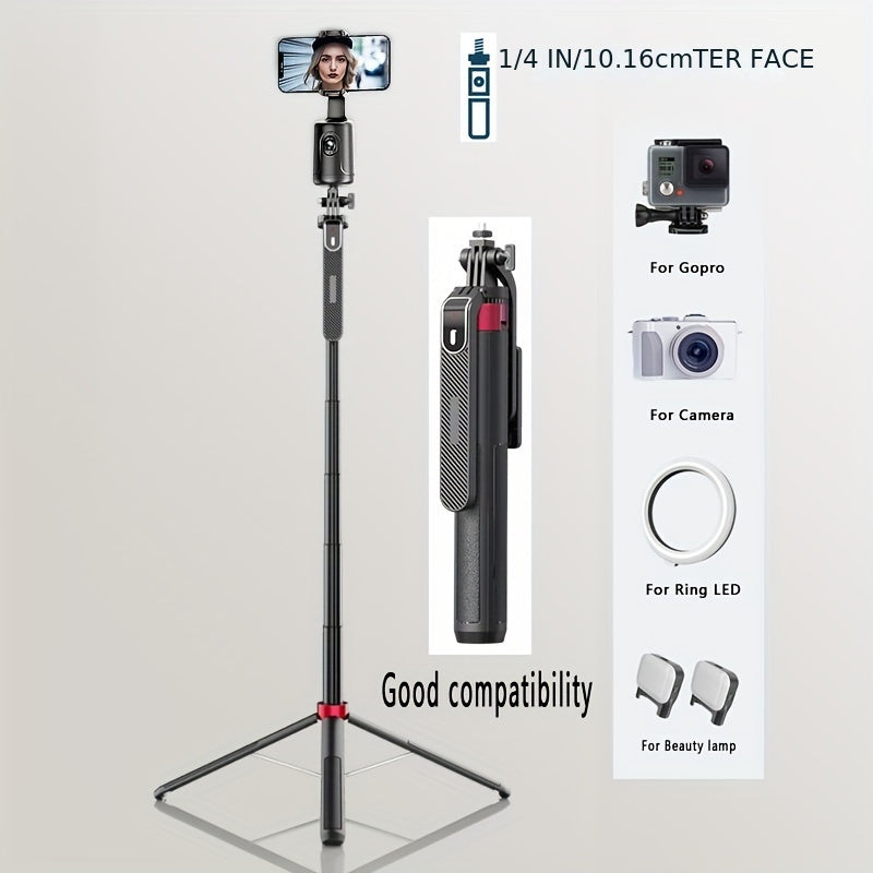 72-Inch Multi-Function Selfie Stick, Four-Leg Camera Tripod, Portable Handheld Gimbal and Stabilizer for Phones Up to 1.85 Meters, Model P185, Lightweight, Expandable, Compatible with iOS and Various Android Phones, Ideal for