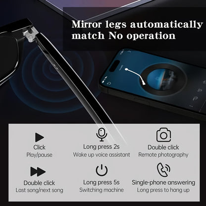 SENBONO New Smart Glasses Music Headset Wireless Headphone Driving Glasses Outdoor Sport Calling Music With HD Smart Glasses Earphone Stereo Dual Speaker Touch Wireless Glasses Headphone, Gift For Men Women