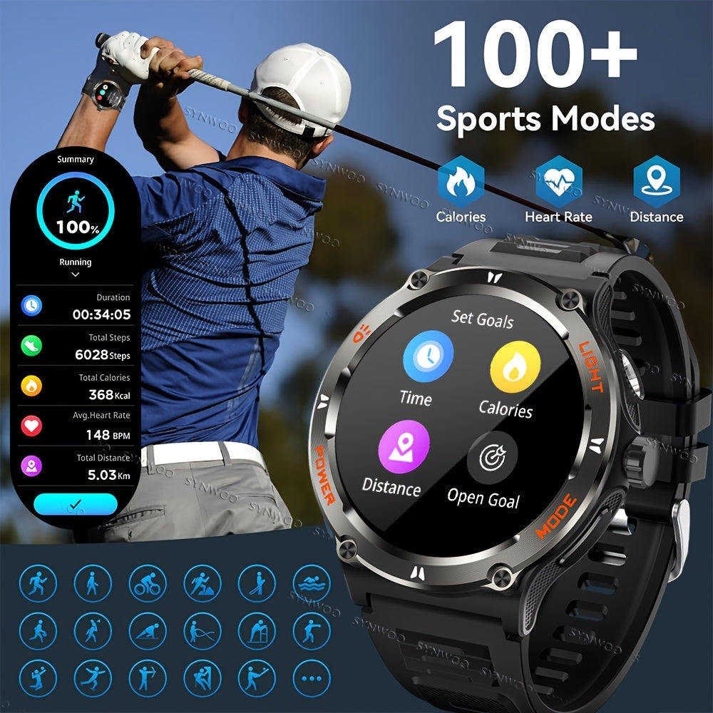 Popular Outdoor Smart Watch For Men Women, 500mAh Extra-Long Battery, With Ultra Powerful Flashlight, Compass, Waterproof Rugged Smartwatch With 1.53-inch Ultra Clear Screen With 360 * 360 Pixels, For Android And IPhone