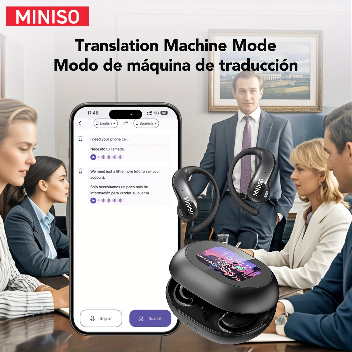 [MINISO MS188 AI Translator] MINISO MS188 AI Language Translation In Ear Headphones | Support 150 Languages, Intelligent High-definition Touch Screen, Real-time Headphone Translator, High-definition Sound Quality, Ultra Long