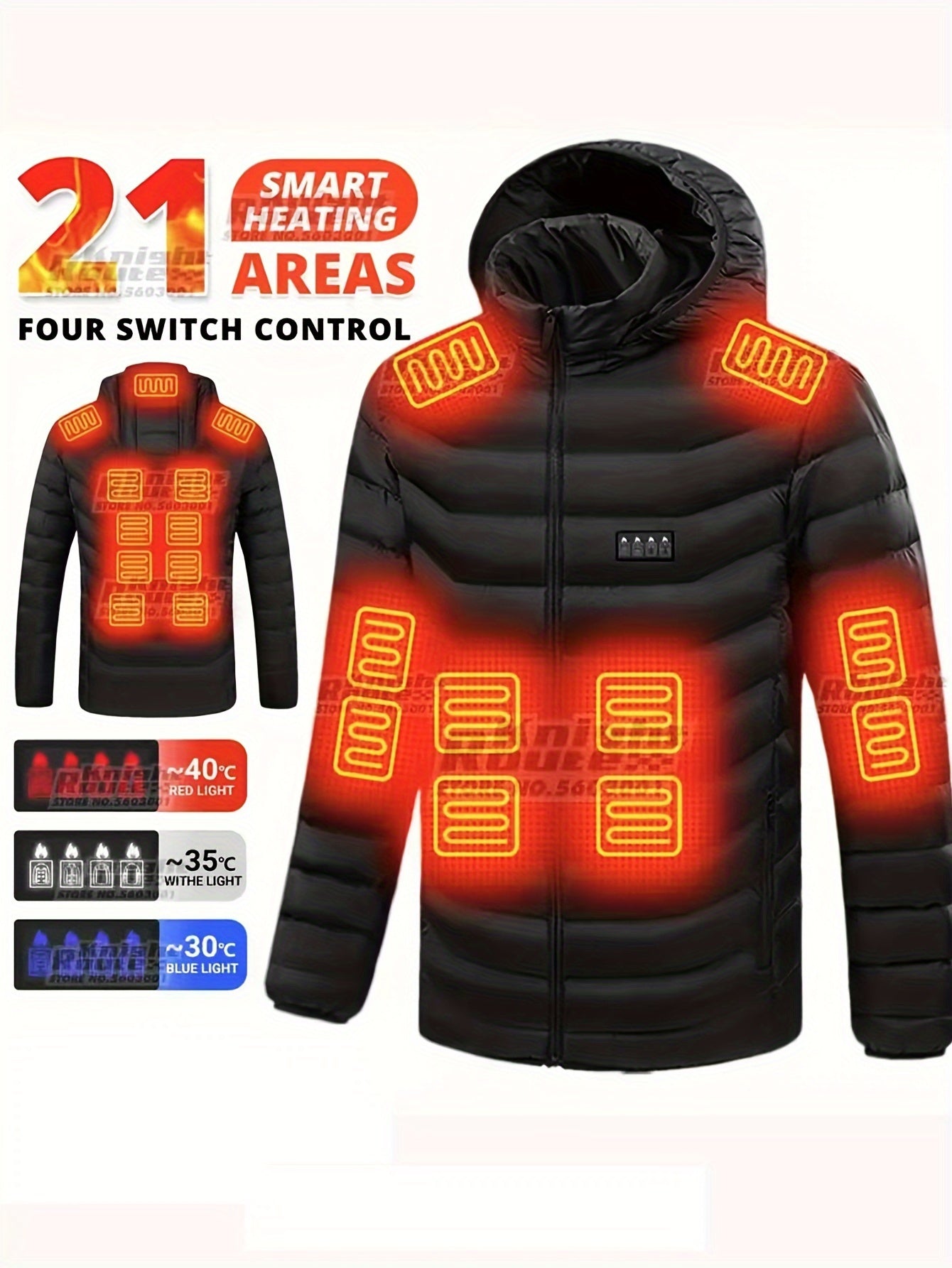 Heating Jacket Area 21 Smart Heating Jacket Charging Jacket Without Battery Bank, Cold Proof Whole Body Warm Winter Down Thermostatic Men's Jacket