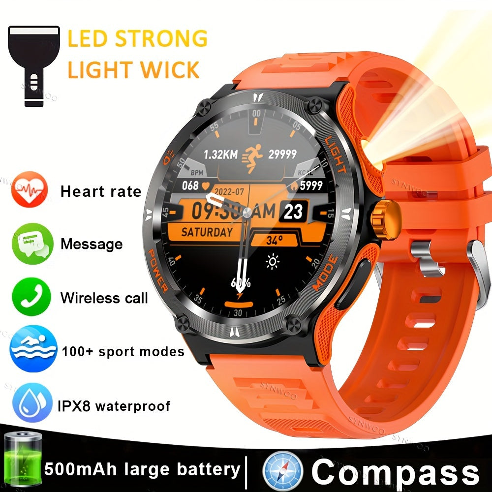 Popular Outdoor Smart Watch For Men Women, 500mAh Extra-Long Battery, With Ultra Powerful Flashlight, Compass, Waterproof Rugged Smartwatch With 1.53-inch Ultra Clear Screen With 360 * 360 Pixels, For Android And IPhone