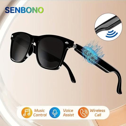 SENBONO New Smart Glasses Music Headset Wireless Headphone Driving Glasses Outdoor Sport Calling Music With HD Smart Glasses Earphone Stereo Dual Speaker Touch Wireless Glasses Headphone, Gift For Men Women
