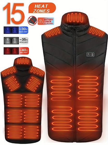 Men's 15 Heating Areas Smart Electric Heated Vest, Washable USB Rechargeable Constant Temperature Outdoor Vest For Winter (Battery Bank Not Included)