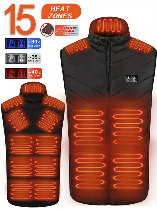 Men's 15 Heating Areas Smart Electric Heated Vest, Washable USB Rechargeable Constant Temperature Outdoor Vest For Winter (Battery Bank Not Included)