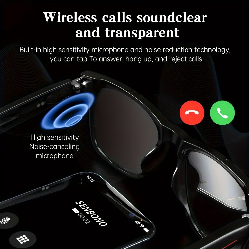 SENBONO New Smart Glasses Music Headset Wireless Headphone Driving Glasses Outdoor Sport Calling Music With HD Smart Glasses Earphone Stereo Dual Speaker Touch Wireless Glasses Headphone, Gift For Men Women