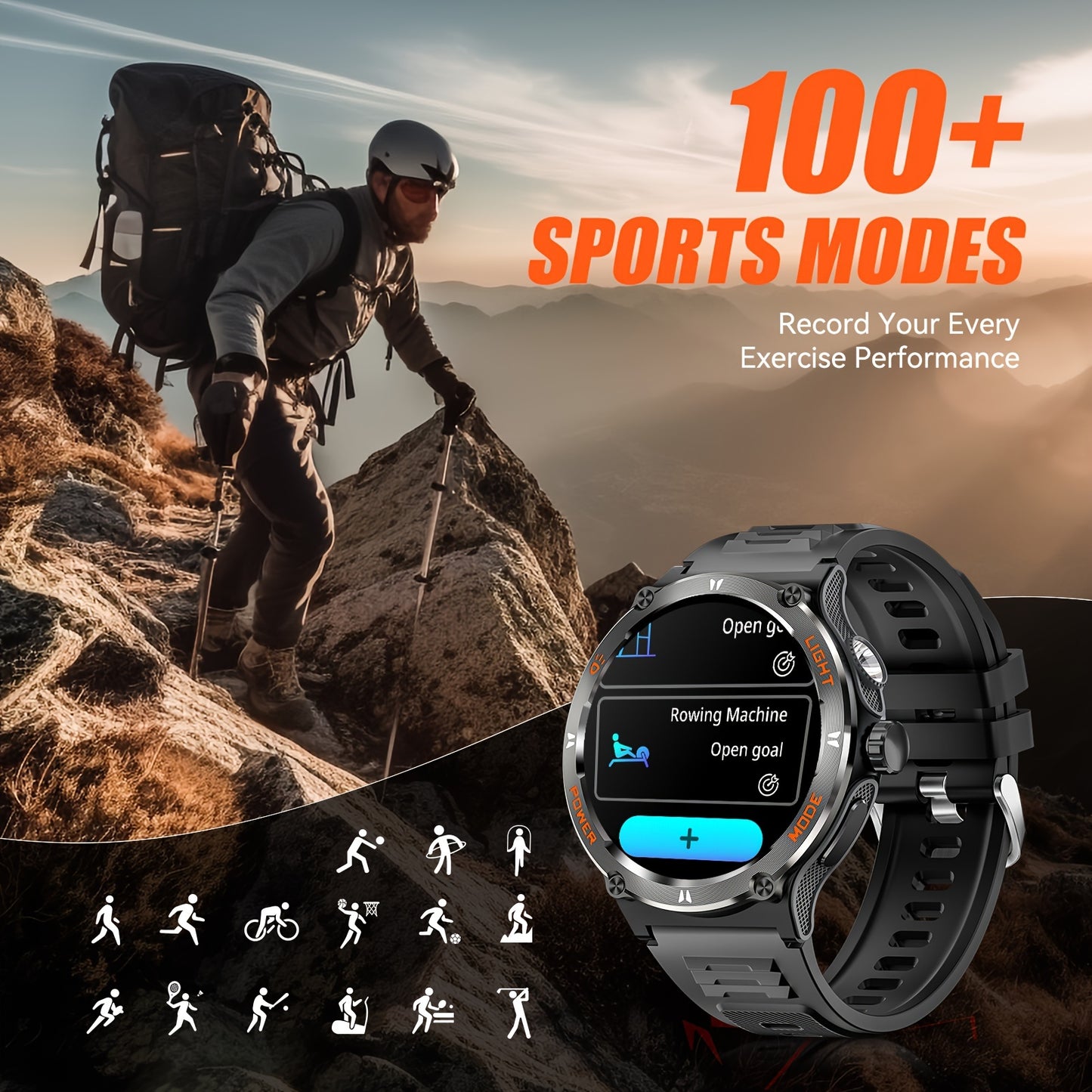Smart Watch Weather Calorie Counter, Fitness Tracker With 100+ Sports Modes, 3.89cm IPS Touch Screen Alarm Clock Reminder Remote Control Smartwatch For IPhone & Android Phone