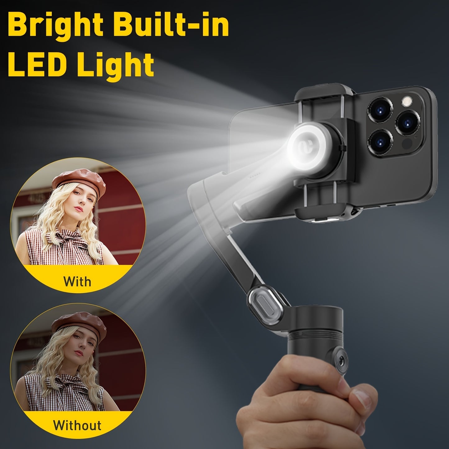 AOCHUAN Smart X Smartphone Gimbal Stabilizer With Built-in LED Light, 3-axis Foldable, For Vlogging, Suitable For iPhone And Android Phones