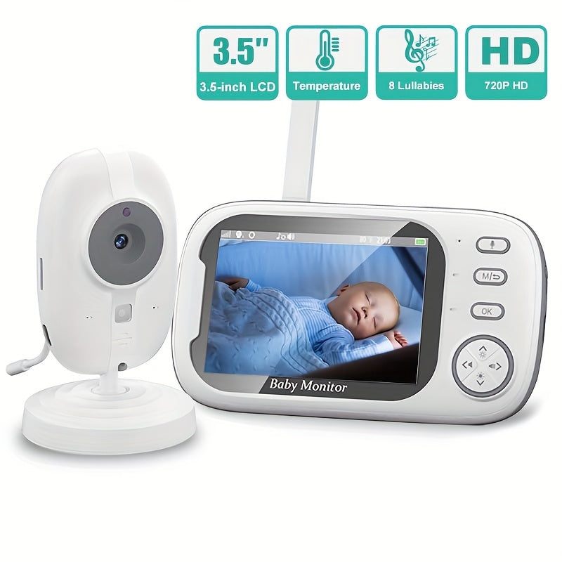 720P Camera, 8.89 cm LCD Screen, Wireless 274.32meter Transmission Video Monitor Range, Auto Night Vision, 2-Way Audio Calling, Temperature Sensor And 8 Lullaby Songs, Editor with Camera, And for