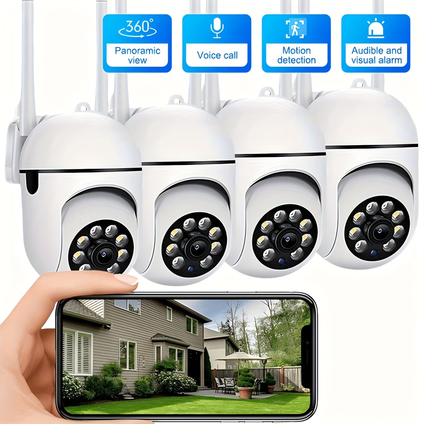 Spherical safety camera, motion detection, color night vision, alarm push, 1080P wireless Wi Fi smart home safety camera, 355 ° panoramic monitoring camera, intelligent motion detection, two-way audio, only 2.4GHz, Wi Fi cam