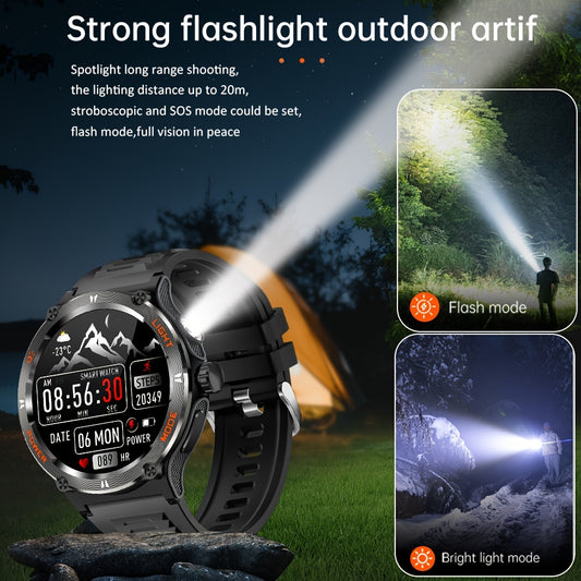 Popular Outdoor Smart Watch For Men Women, 500mAh Extra-Long Battery, With Ultra Powerful Flashlight, Compass, Waterproof Rugged Smartwatch With 1.53-inch Ultra Clear Screen With 360 * 360 Pixels, For Android And IPhone