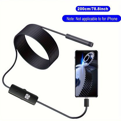 1m/2m Endoscope Camera Waterproof Endoscope Borescope Adjustable Soft Wire 7mm Android Type-C USB Inspection Camea For Car(640*480P Resolution)