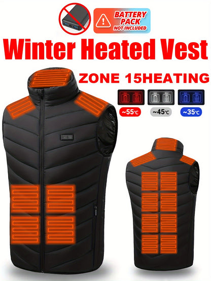Men's 15 Heating Areas Smart Electric Heated Vest, Washable USB Rechargeable Constant Temperature Outdoor Vest For Winter (Battery Bank Not Included)