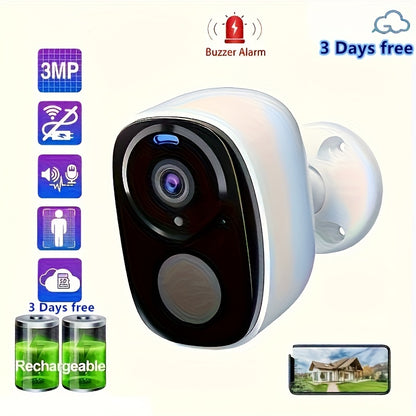 Outdoor Wireless Security Camera, 2K 5mp Video Resolution, 5200mAh Battery Powered CCTV Camera For Home Security, Cloud/SD(up To 256G), No Monthly Fee, AI Motion Detection, Spotlight, Color Night Vision, WiFi, Waterproof, Two