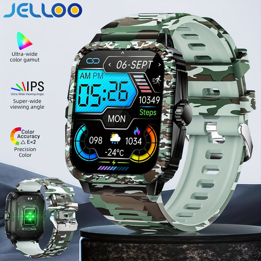 JELLOO Camo Style Smart Watch With Exercise Recording/Voice Assistant/Weather, 4.98cm Smartwatch With Wireless Call(Answer/Make/Reject Calls)/Sport Fitness Tracker With Multi-Sports Mode, For IPhone Android Phone