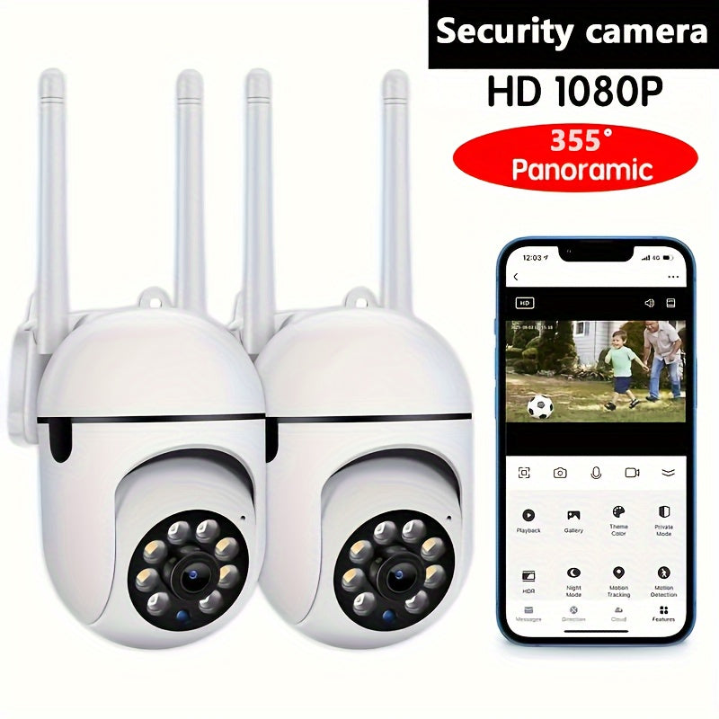Spherical safety camera, motion detection, color night vision, alarm push, 1080P wireless Wi Fi smart home safety camera, 355 ° panoramic monitoring camera, intelligent motion detection, two-way audio, only 2.4GHz, Wi Fi cam