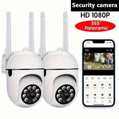 Spherical safety camera, motion detection, color night vision, alarm push, 1080P wireless Wi Fi smart home safety camera, 355 ° panoramic monitoring camera, intelligent motion detection, two-way audio, only 2.4GHz, Wi Fi cam