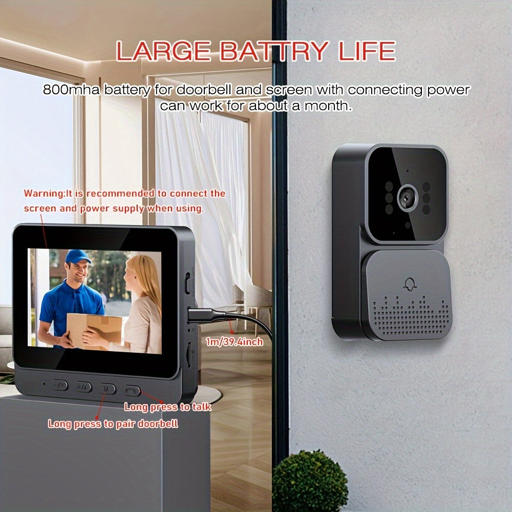 1pc Video Doorbell With Intercom, Smart Doorbell Camera With 10.92 Cm Screen, Household Infrared Night Version Camera, Two-Way Speaking Long Battery Camera, Easy Connection No Need App