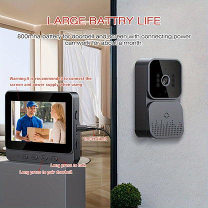 1pc Video Doorbell With Intercom, Smart Doorbell Camera With 10.92 Cm Screen, Household Infrared Night Version Camera, Two-Way Speaking Long Battery Camera, Easy Connection No Need App