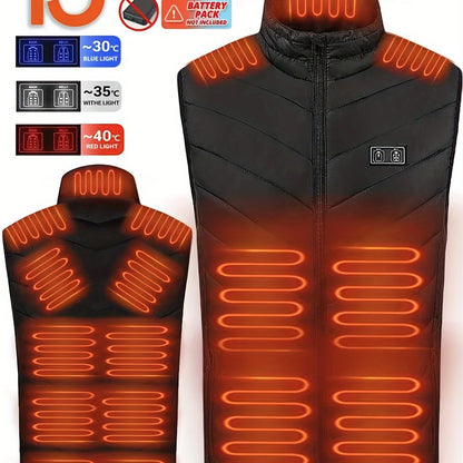 Men's 15 Heating Areas Smart Electric Heated Vest, Washable USB Rechargeable Constant Temperature Outdoor Vest For Winter (Battery Bank Not Included)