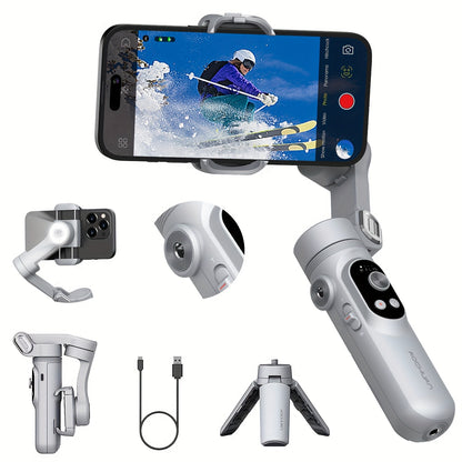 AOCHUAN Smart X Smartphone Gimbal Stabilizer With Built-in LED Light, 3-axis Foldable, For Vlogging, Suitable For iPhone And Android Phones