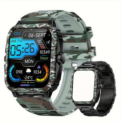 JELLOO Camo Style Smart Watch With Exercise Recording/Voice Assistant/Weather, 4.98cm Smartwatch With Wireless Call(Answer/Make/Reject Calls)/Sport Fitness Tracker With Multi-Sports Mode, For IPhone Android Phone